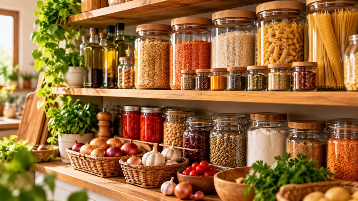 Pantry jars with staple ingredients
